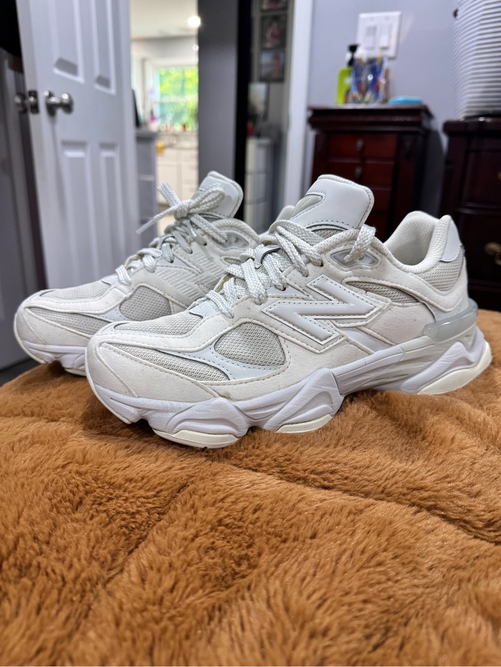 New Balance 9060 Women’s Chunky Cream and White Sneakers - Picture 8 of 13